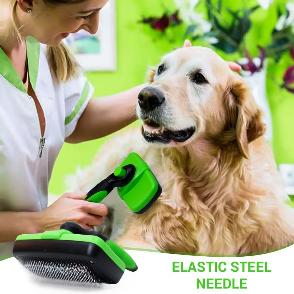 Tminnov Self Cleaning Green Slicker Dog And Cat Brush For Shedding
